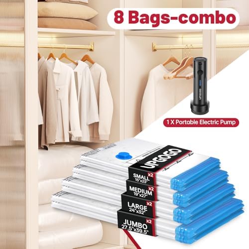 UPGOGO Vacuum Storage Bags with Portable Electric Pump,Vacuum Seal Bags for Clothing,Space Saver Bags,Vacuum Travel Bags for Luggage(Combo 8 Pack) - Image 2