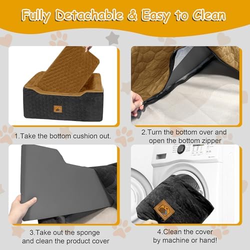Dog Car Seat for Medium/Large Dog Booster Seat Under 60 lbs or 2 Small Dogs, Multi-Functional Pet Car Seat with Thick Cushion, 2 Safety Leashes(BlackBrown) - Image 6