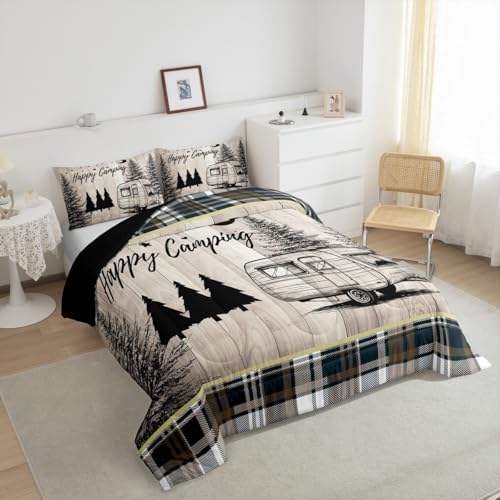 Erosebridal RV Camper Queen Comforter Set,Rustic Camping Bedding Sets for Travel Trailer,Cabin Style Quilt Bed Set for Kids Adults,Buffalo Plaid Farmhouse Bedroom Decor,2 Pillowcases All Season - Image 3