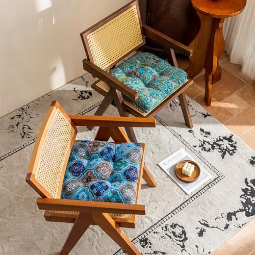 vctops 2 Pack Boho Geometric Chair Cushions with Ties U-Shaped Soft Cozy Cotton Linen Chair Pads Non Slip Seat Cushions for Indoor Dining Room and Kitchen Chairs (Turquoise,18"x18") - Image 5