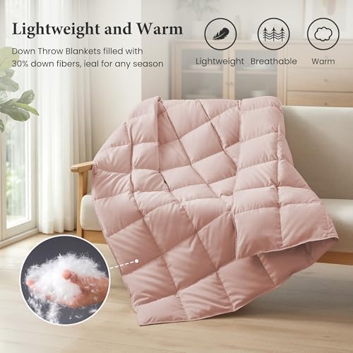 Joysoul Down Throw Blankets, Lightweight Feather Down Throw for Indoor and Outdoor Duvet Insert, Camping, Travel, Couch, Soft Throw Medium Warm, Pink (50" x 70") - Image 2