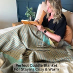 DAVLINA, Alpaca Wool Throw Blanket | Super Soft, Lightweight, Breathable and Hypoallergenic | Non-Itchy or Scratchy (Green Gray Varicolored, Striped) - Image 3