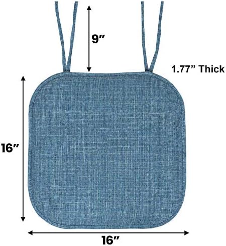 Sweet Home Collection Chair Cushion Memory Foam Pads with Ties Honeycomb Pattern Slip Non Skid Rubber Back Rounded Square 16" x 16" Seat Cover, 4 Pack, Aria Blue - Image 3
