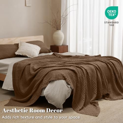 PHF Lightweight 100% Cotton Waffle Blanket for Bed, Queen, Chocolate - Image 5
