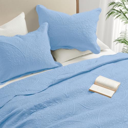 King Quilt Set Bedspread Coverlet Bedding Floral Light Blue 106"x96" - Image 2