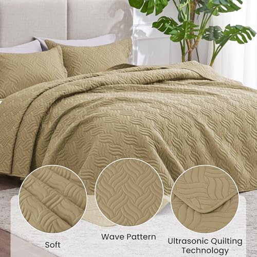 Love's cabin Oversized King Quilt Set, Soft Bedspread Comforter, Camel - Image 4