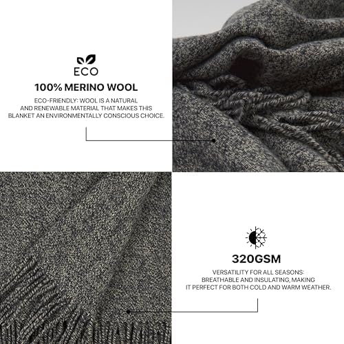 Merino Wool Throw Blanket, Indoor & Outdoor Blankets and Throws, Soft Blanket with Fringes, 65"x79" (170 x 200 cm) - Image 3