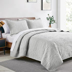 Love's cabin Twin Quilt Bedding Set Light Grey Bedspreads - Soft Bed Summer Lightweight Bedspread Comforter - Coin Pattern Bedding Coverlet for All Season - 2 Pieces (1 Quilt, 1 Pillow Sham) - Image 2