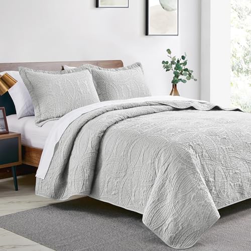 Love's cabin Twin Quilt Bedding Set Light Grey Bedspreads - Soft Bed Summer Lightweight Bedspread Comforter - Coin Pattern Bedding Coverlet for All Season - 2 Pieces (1 Quilt, 1 Pillow Sham) - Image 2