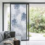 Window Privacy Film Frosted, Navy Blue Palm Trees Tropical Non-Adhesive Static Cling Window Tint, Summer Beach Botanical Insulated Windows Frosted Films for Living Room, 35.4 x 78.7 Inches - Image 2