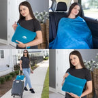 BlueHills Travel Blanket Pillows for Two Airplane Traveling Essentials Flight Throws in Bag case with Backpack Clip Compact Large Plane Accessories –Teal Blue and Beige - Image 2