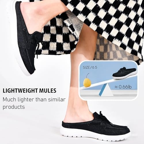 Buyrew Mules for Women with Arch Support - Lightweight Washed Cotton Sneaker Mules - Breathable Walking Flats, Comfortable Slip On Shoes for Business Casual, Office, Travel - Image 6