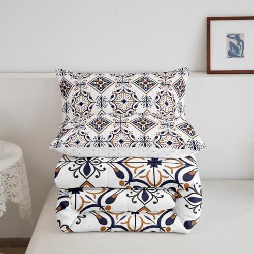 Erosebridal Mexican Talavera Tile Toddler Bedding Set,Mexico Style Tiles Comforter Set for Kids,Retro Vintage Floral Duvet Insert,Ethnic Geometric Bedroom Decor with 1 Pillowcase - Image 7