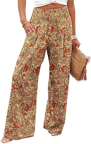 Angerella Womens Elastic High Waisted Palazzo Pants Casual Wide Leg Long Lounge Pant Trousers with Pocket by Angerella