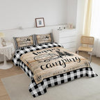 Erosebridal Rv Camper Bedding Set for Bunks,Happy Camping Comforter Sets Queen Black White Buffalo Plaid Quilt Comforter for Travel Trailers Farmhouse Cabin Decor Bed Set 2 Pillow Cases - Image 3