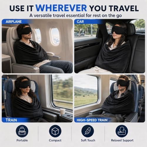 4-in-1 Airplane Sleep Support System with Travel Pillow, Eye Mask, Head Support Strap & Foot Rest Hammock Adjustable Neck Support Pillow Portable Sleeping Accessories for Long Flights Car Train - Image 5