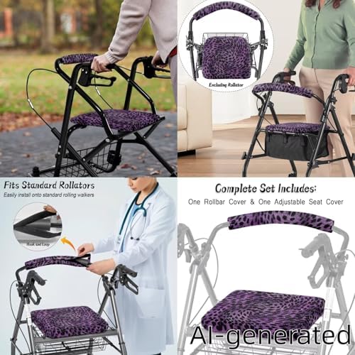 LedBack Purple Leopard Print Rollator Accessories Walker Seat and Backrest Rollbar Covers Walker Storage Bag Universal Accessories for Mobility Scooter - Image 4
