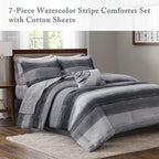 Madison Park Essentials Twin Comforter Set, Bed in a Bag, Watercolor Print Coastal Comforter & Chambray Cotton Sheet Set, All Season Bedding Set, Saben, Black Twin (68 in x 86 in) 7 Piece - Image 2