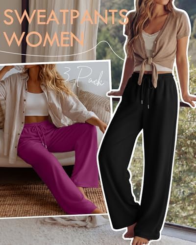 Neer 3 Pack Women's Wide Leg Sweatpants Baggy Pants with Pockets - Image 4
