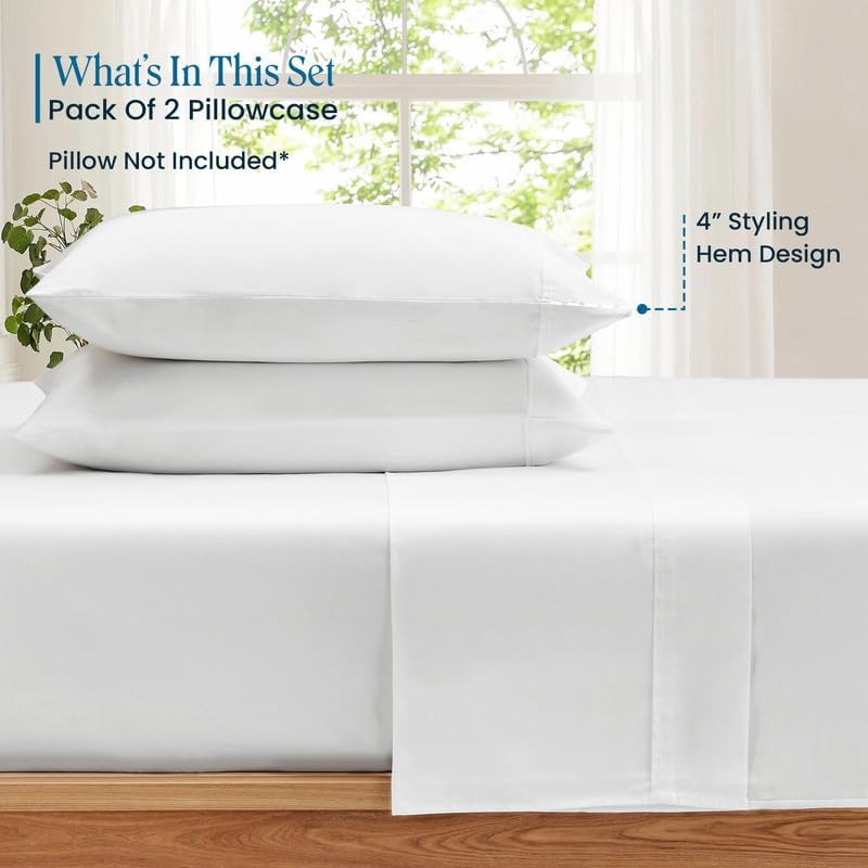 100% Pima Cotton Pillowcases – 800 Series, Ultra Soft & Cooling, Body Size 20"x54"(1PC), Set of 1 – White, Hotel Luxury Quality, Envelope Closure, Skin & Hair Friendly - Image 2