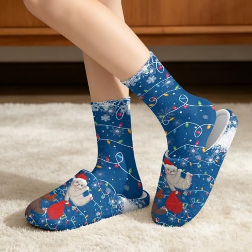 House Slipper and Socks Set for Women Warm Comfy Fuzzy Slipper with Crew Socks Plush Fuzzy Slippers for Indoor - Image 2