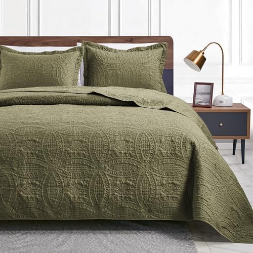 Love's cabin Twin Quilt Bedding Set Green Bedspreads - Soft Bed Summer Lightweight Bedspread Comforter - Coin Pattern Bedding Coverlet for All Season - 2 Pieces (1 Quilt, 1 Pillow Sham) by Lovescabin