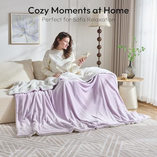NANPIPER Warm Sherpa Blanket for Couch, Soft Fleece Twin Size for Winter, Fuzzy Plush Throw Gift for Women, Lavender 60x80 Inches - Image 2