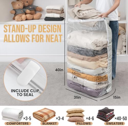 TAILI 8 Pack Cube Vacuum Storage Bags, Jumbo Size(31x40x15 inch), Cream - Image 2