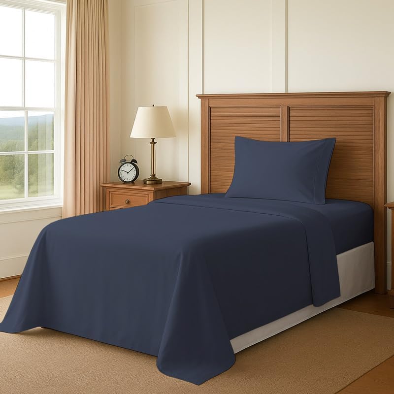 Pizuna 100% Cotton Twin XL Sheet Set 600 Thread Count Dark Blue by Pizuna