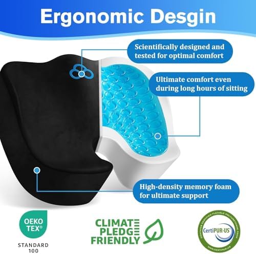 CushyOasis Seat Cushion, Gel Memory Foam Office Chair Cushions, (Black) - Image 2