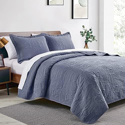 Love's cabin Twin Quilt Set Blue Bedspreads - Soft Bed Summer Lightweight Bedspread Comforter - Modern Style Coin Pattern Coverlet for All Season - 2 Pieces (1 Quilt, 1 Pillow Sham) - Image 2