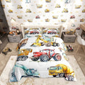 Erosebridal Kids Excavator Comforter Set Queen Size, Retro Truck Down Comforter for Boys Girls Teens, Tractor Machinery Construction Vehicle Bedding Set Crane Digger Mixer Quilted Duvet Bedroom Decor by Erosebridal