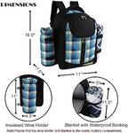 Picnic Backpack, 2-Person, Blanket & Wine, Family & Lovers Gift, Blue Plaid - Image 4