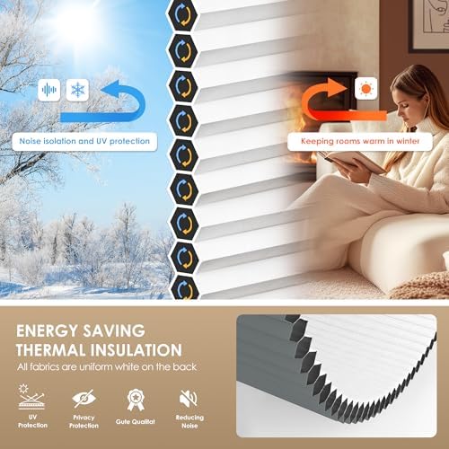 LazBlinds No Drill Cordless Cellular Shades, 39" W x 64" H, Dark Grey - Image 4