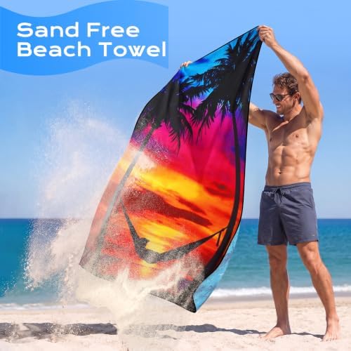 Genovega 2 Packs Microfiber Oversized Lightweight Thin Beach Towel Sandproof Compact Quick Dry Clearance Towels Extra Large Sand Free Travel Essentials Accessories Women Gift Neon Palm Sunset - Image 4