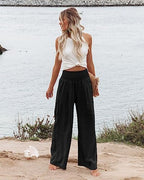 Angerella Womens Elastic High Waisted Palazzo Pants Casual Wide Leg Long Lounge Pant Trousers with Pocket - Image 2