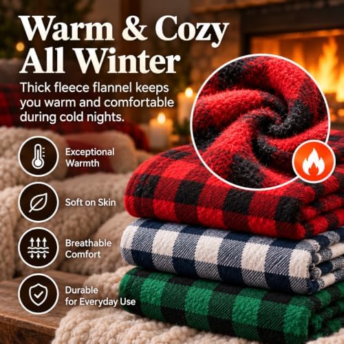Flannel Mens Pajama Pants 3-Pack Ultra-Soft Cotton Sleep & Lounge Bottoms with Pockets Elastic Waist - Image 2