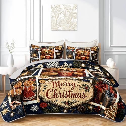 HOSIMA Vintage Christmas Bedding Set,Cute Cat Dog Print Bedspread Queen. by HOSIMA