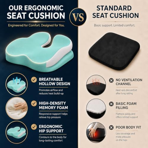Memory Foam Ergonomic Seat Cushion for Office Chairs Pain Relief - Image 5