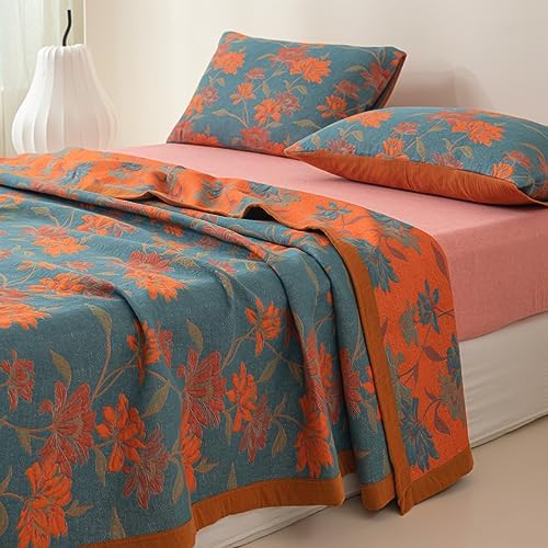 100% Cotton Muslin Blanket Jacquard Floral Flowers Bloosom Print Quilt, Soft Bed Cover Reversible Bedspread Coverlet Breathable Lightweight Bedding Full/Queen(78"x94"), No Pillow Sham - Image 4