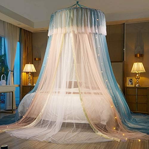 VETHIN Princess Bed Canopy for Girls,Bed Canopy Curtain- Double Layer Sheer Mesh Dome Bed Curtain- Round Lace Princess Mosquito Net Tent for Twin Full Queen King Bed(Blue/Pink/White) by VETHIN