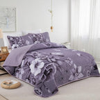Floral Quilt Set King Size Bedding Set 3 PCs Dark Purple Boho Floral Quilt - Image 2