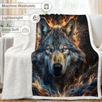Wolf Sherpa Blanket Fire Animal Print Throw Blanket for Men Soft Warm Cozy 50x60 Inches Energy Design Bedroom Gamer Room Decor Motivational Gift for Birthday Housewarming Anniversary - Image 6