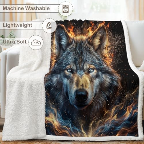 Wolf Sherpa Blanket Fire Animal Print Throw Blanket for Men Soft Warm Cozy 50x60 Inches Energy Design Bedroom Gamer Room Decor Motivational Gift for Birthday Housewarming Anniversary - Image 6
