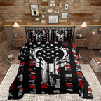 Camo American Flag Full Size Comforter Sets for Kids,Deer Antlers Red Camouflage Bedding Flags for Room Teens,Wild Animal Hunting Farm Branches Leaves Stars Stripes USA Flag Down Comforter by CastleFairy