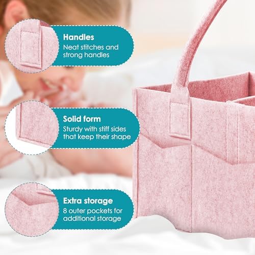 Cute Castle 2 Pack Diaper Caddy Organizer - Portable Baby Caddy Organizer with Handle, Nursery Storage Bin and Car Organizer for Girls, Boys - Baby Gift Basket - Pink, Large - Image 7