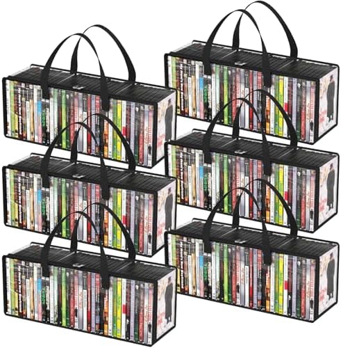 Lifewit DVD Storage Bags, Clear PVC DVD Case Holder with Handles, Front Window Zipper Design, Stackable Media Organizer for Blu-ray Disc, Movie Cases, VHS Box, Holds 210 Discs (35 Each), 6 Pack by Lifewit