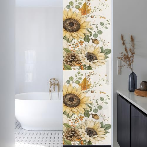 Window Privacy Film Frosted, Pumpkins Sunflower Fall Reusable Static Cling Window Tints, Thanksgiving Botanical Rustic Heat Control Windows Films for Offices, Balcony, 29.5 x 118 Inches - Image 3