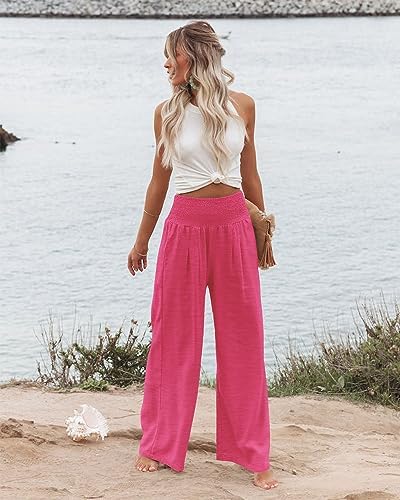 Angerella Womens Elastic High Waisted Palazzo Pants Casual Wide Leg Long Lounge Pant Trousers with Pocket - Image 2