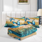 HOSIMA Butterfly Comforter Set with 2 Pillow Sham, Blue Floral Comforter - Queen Size for Kids and Women, Golden Vintage Pattern Bedding Set - Image 4